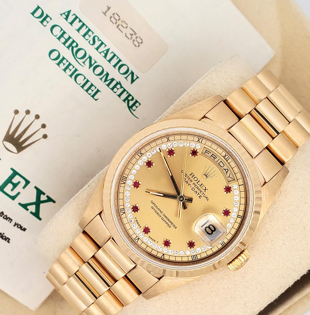 Rolex President Day-Date 36mm Factory Ruby Milliard Diamond Gold Box Papers