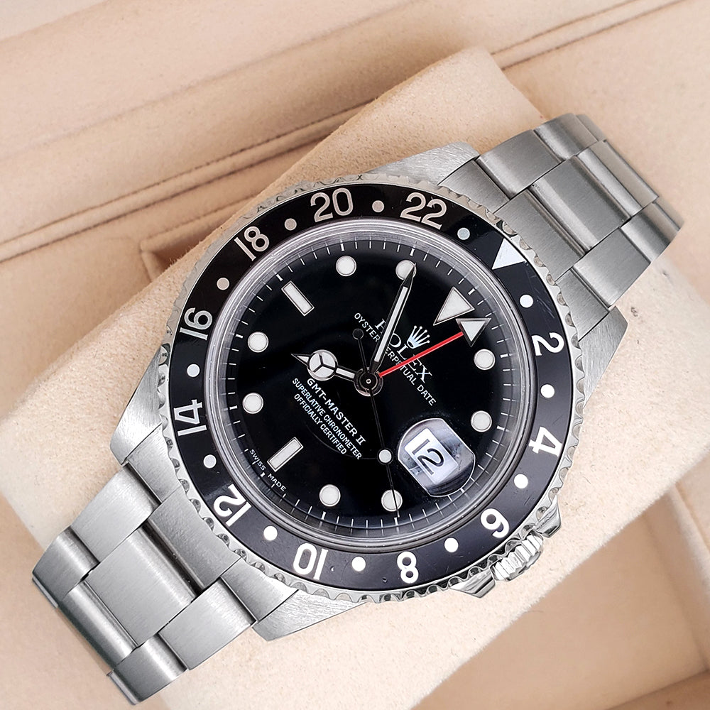 Unpolished Rolex GMT-Master II 40mm Black Dial/Bezel Steel Oyster Watch 16710