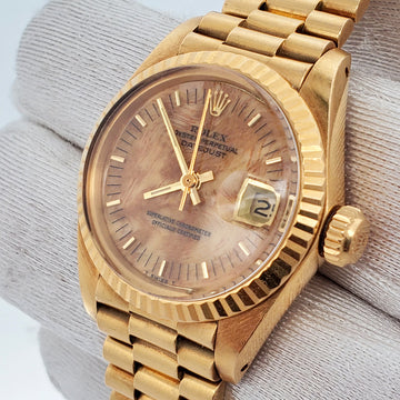 Rolex Datejust President 26mm Factory Wood Dial Yellow Gold Watch 6917