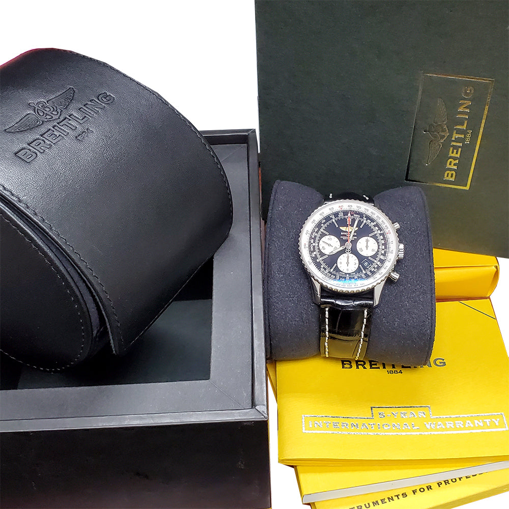 Breitling Navitimer 01 Chronograph 43mm Black Dial Steel Watch AB0120 Box Papers