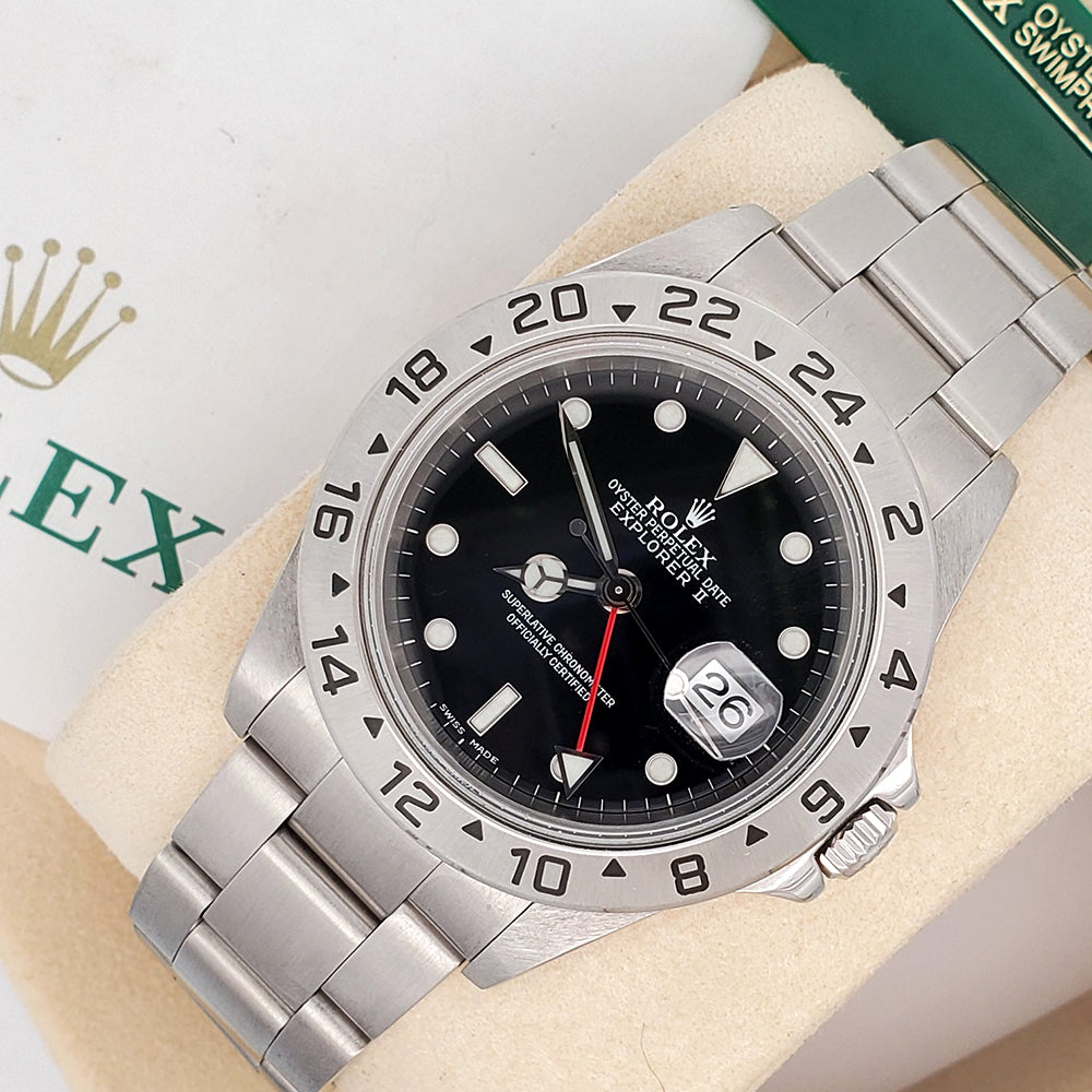 Rolex Explorer II 40mm Black Dial Steel Oyster Watch 16570 Box Papers