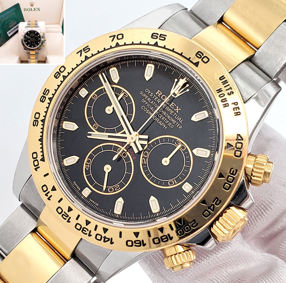 2022 Rolex Cosmograph Daytona 40mm Black Dial 2-Tone Yellow Gold/Steel Watch 116503 Box Papers