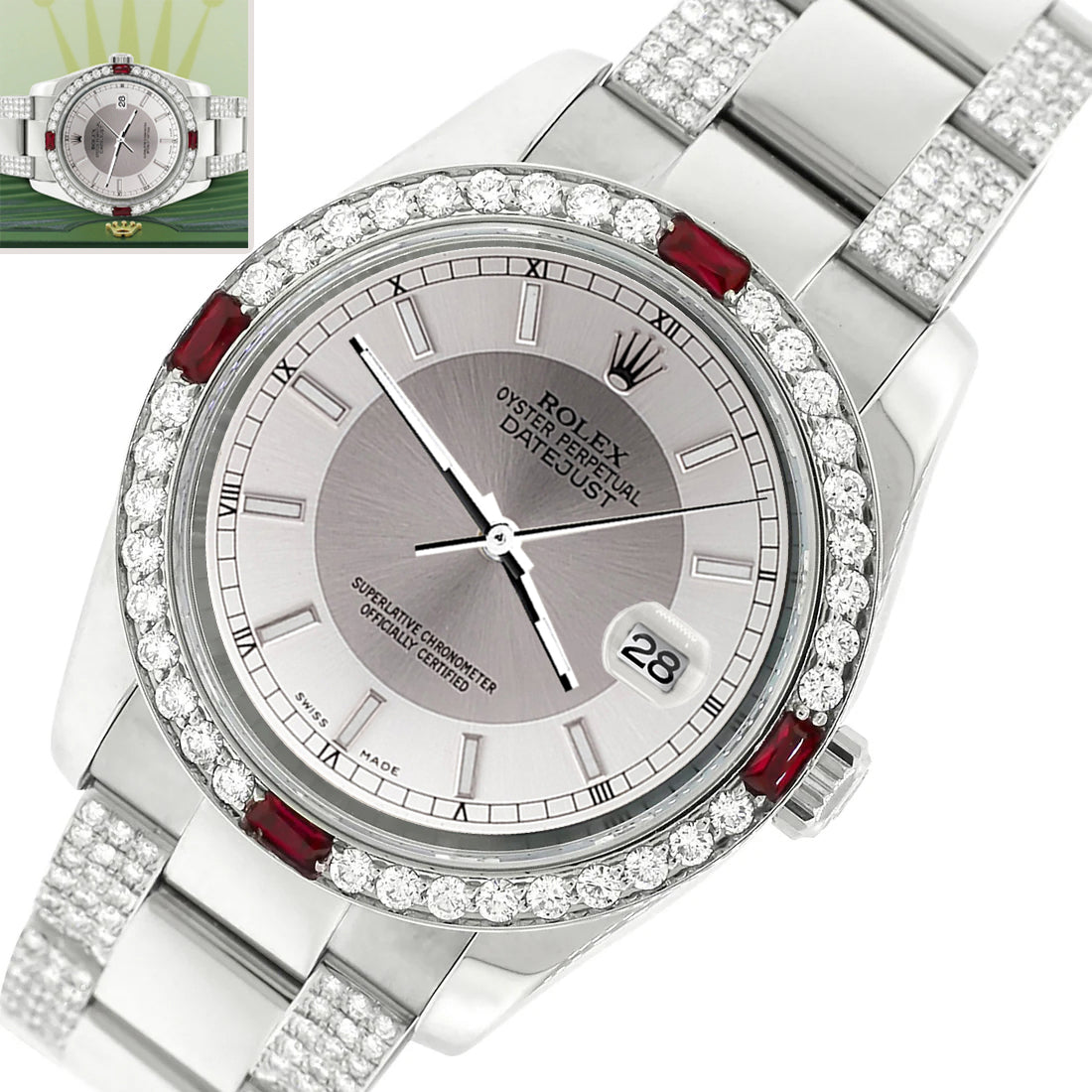 Rolex Datejust 36mm 4.5Ct Diamond Bezel/Bracelet/Silver Tuxedo Dial 116200 Steel Watch