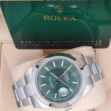 2024 Unworn Rolex Datejust 41 126300 Mint Green Steel Oyster Watch Box Papers