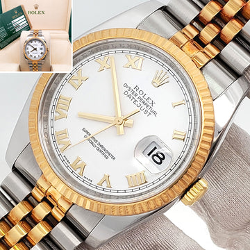 Unpolished Rolex Datejust 36mm 2-Tone White Roman 116233 Jubilee Watch Box Papers