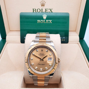 2021 Rolex Datejust II 41mm 2-Tone Factory Champagne Diamond Dial Oyster Watch 116333 Box Papers (New Card)