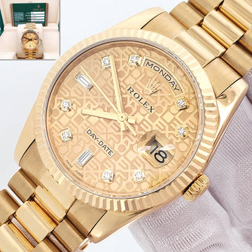 2011 Rolex President Day-Date Factory Champagne Jubilee Diamond Dial Yellow Gold 36mm Watch 118238 Box Papers