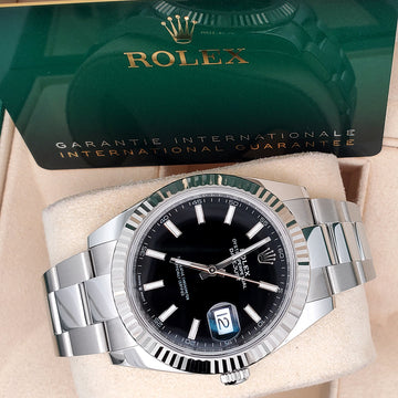 2024 Unworn Rolex Datejust 41 Black Index White Gold Fluted Bezel Steel Watch 126334 Box Papers