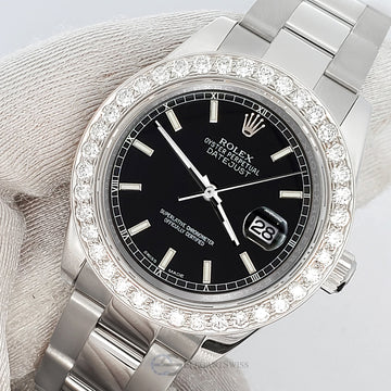 Rolex Datejust Midsize 31mm 178240 Black Index Dial 1.6ct Diamond Bezel Watch