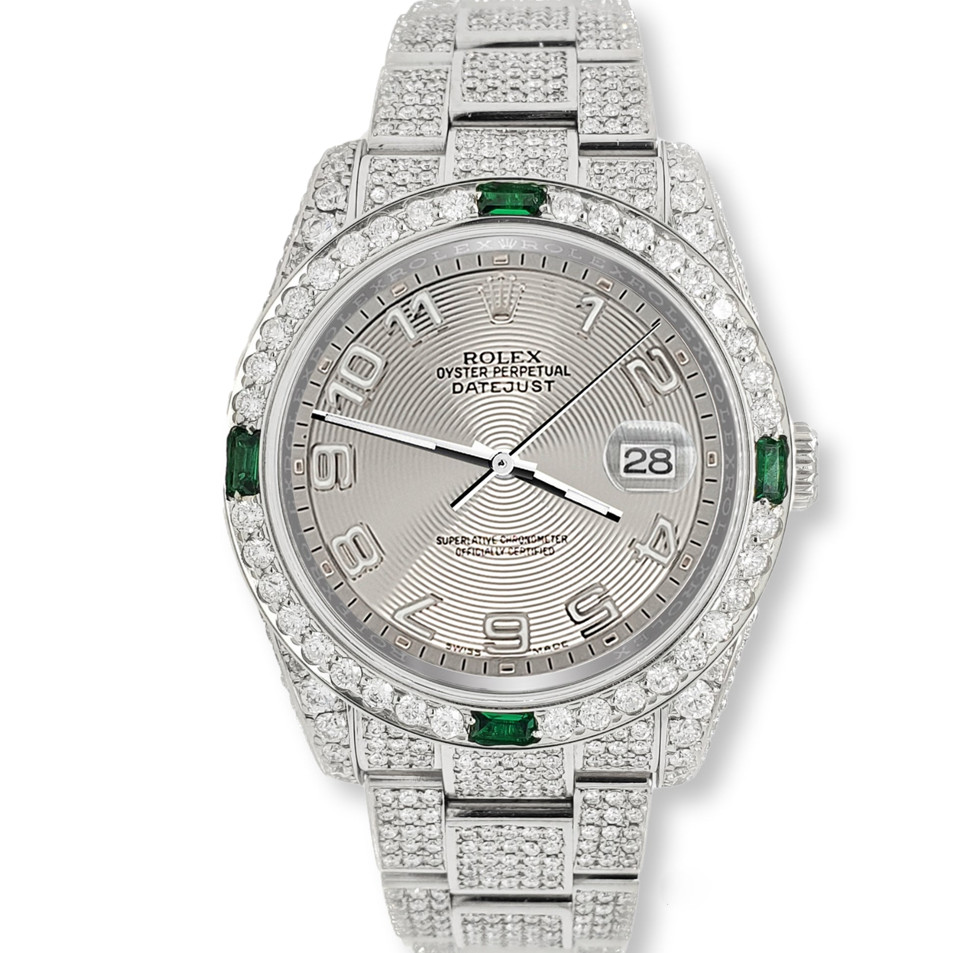Rolex Datejust 36mm Diamonds Emeralds Bezel/Case/Bracelet Silve