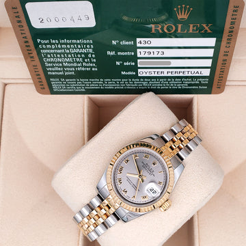 Rolex Datejust 26mm Gray Roman 2-tone Yellow Gold/Steel Watch 179173 Box Papers