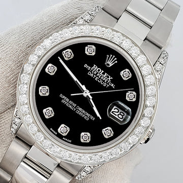 Rolex Datejust Midsize 31mm 2.1ct Diamond Bezel/Lugs/Black Dial Steel Oyster Watch