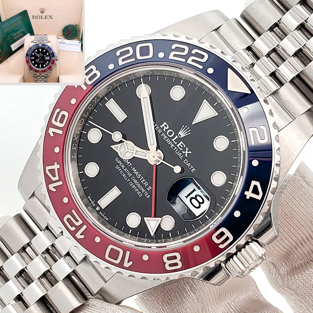 Unworn 2023 Rolex GMT-Master II 40mm Pepsi Red/Blue Steel Jubilee Watch 126710BLRO Box/Papers/Tag