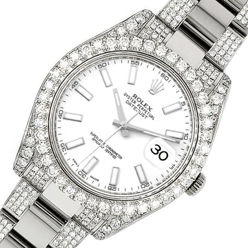 Rolex Datejust II 41mm 10.3CT Diamond Bezel/Case/Bracelet/White index Dial Steel Watch 116300 Box Papers