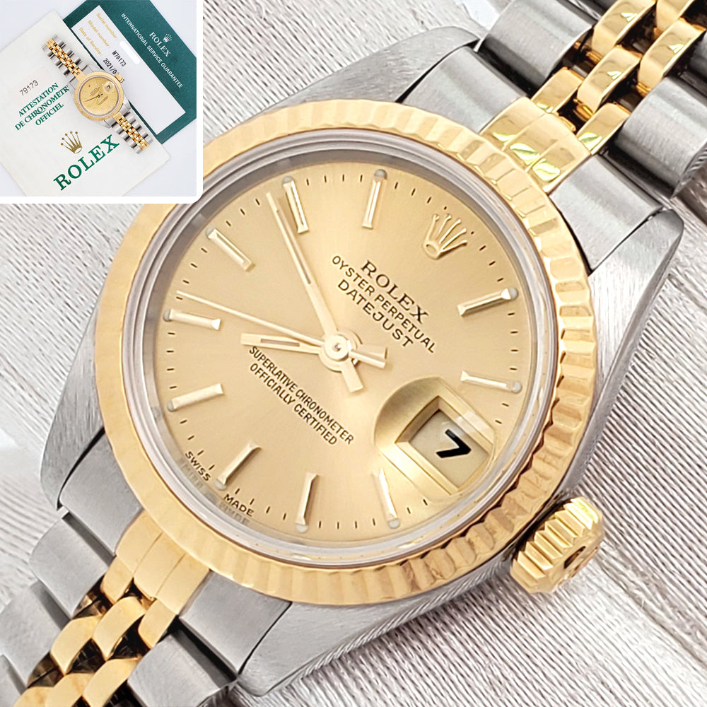 Rolex Datejust 26mm 2-Tone Yellow Gold/Steel Jubilee Watch 79173 Papers/2021 Service Papers