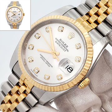 Rolex Datejust Factory Silver Diamond Dial 2-tone Yellow Gold/Steel Jubilee 36mm Watch 116233