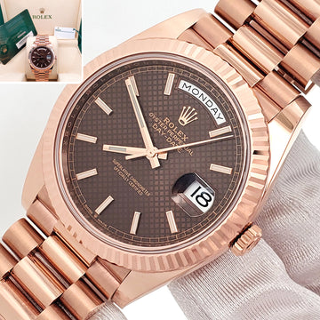 2021 Rolex President Day-Date Rose Gold Chocolate Motif Dial 228235 40mm Watch Box/Papers/Tag