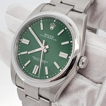 Unworn Rolex Oyster Perpetual 41mm 124300 Green Index Dial Steeel Watch 2023 Box Papers
