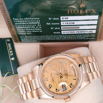 Rolex President Champagne Wave Day-Date 18K Yellow Gold Dial 36MM Watch 118208 Box Papers