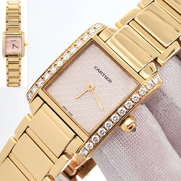 Cartier Tank Francaise Diamond 20mm Yellow Gold Light Rose Dial Ladies Small Watch 2385 WE1021R8