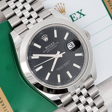 Rolex Datejust 41 126300 Black Index Steel Jubilee Watch Box Papers
