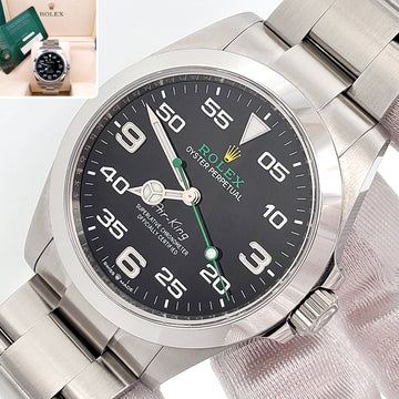 2023 Rolex Air King 126900 Black Dial Green Script Steel 40mm Watch Box Papers