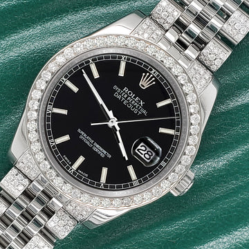 Rolex Datejust 31mm Black Index Dial 3.30ct Diamond Bezel/Bracelet Steel Watch 178240