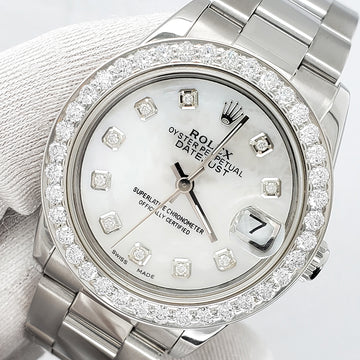 Rolex Datejust Midsize 31mm 1.62ct Bezel/White MOP Diamond Dial Steel Oyster Watch