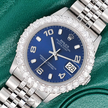 Rolex Datejust Midsize 31mm Blue Arabic Dial  2.25ct Diamond Bezel Jubilee Watch