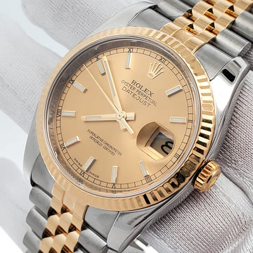 Rolex Datejust 36mm 2-Tone Yellow Gold/Steel Champagne Dial Watch 116233