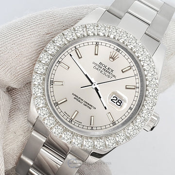 Rolex Datejust 178240 31mm Silver Index 2.25ct Diamond Bezel Steel Watch