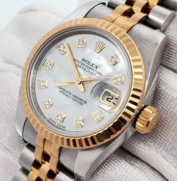 Rolex Datejust 26mm 179173 Factory Diamond White Mother of Pearl 2-tone Yellow Gold/Steel Jubilee Watch