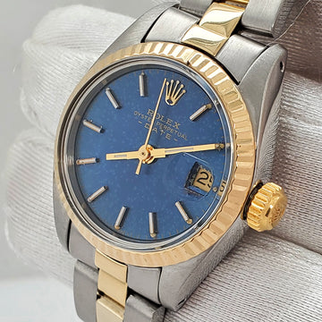 Rolex Date 26mm 2-Tone Blue Dial Oyster Watch 6917 Papers