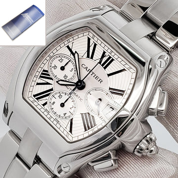 Cartier Roadster XL Chronograph Silver Roman Steel 43mm Watch W62019X6 2618