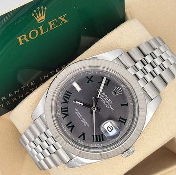 2023 Rolex Datejust 41 126334 Wimbledon Slate Roman Dial Steel Jubilee Watch Box Papers