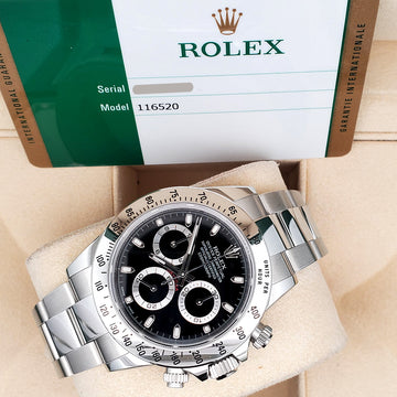 Rolex Cosmograph Daytona 40mm 116520 Black Dial Steel Watch Box Papers