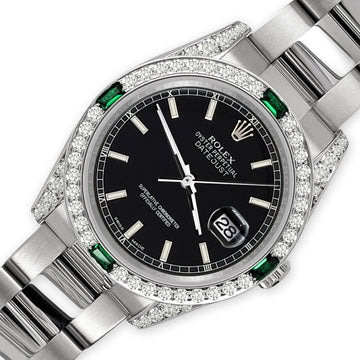 Rolex Datejust Black Index Dial 36mm 2.5ct Diamond Bezel 116200 Steel Watch