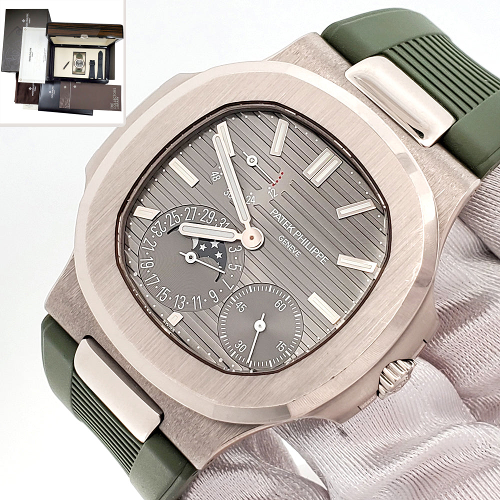 2019 Patek Philippe Nautilus Moon phase 40mm Grey Dial White Gold Watch 5712G-001 Box/Papers/Strap