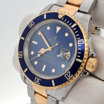 Rolex Submariner Date 40mm Blue Dial Yellow Gold/Stainless Steel Watch 16613 Box Papers