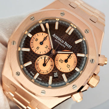 Audemars Piguet Royal Oak Chronograph 41mm 26331OR Chocolate Dial Rose Gold Watch Box Papers