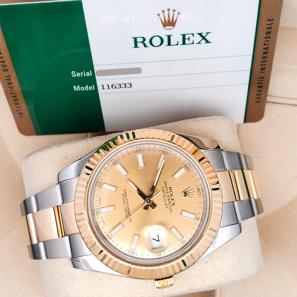 Rolex Datejust II 41mm Champagne Index 2-tone Yellow Gold/Steel 116333 Watch Box Papers