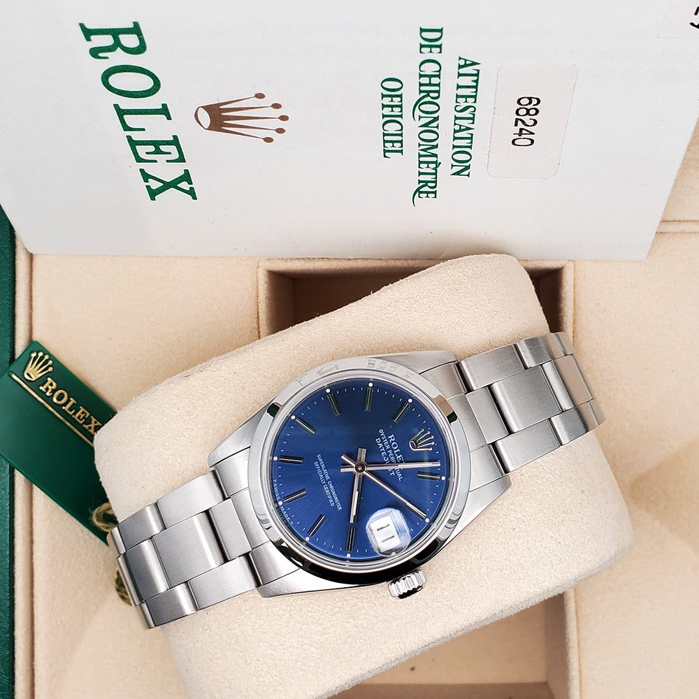 Rolex Datejust 31mm 68240 Blue Index Dial Steel Oyster Watch Box Papers