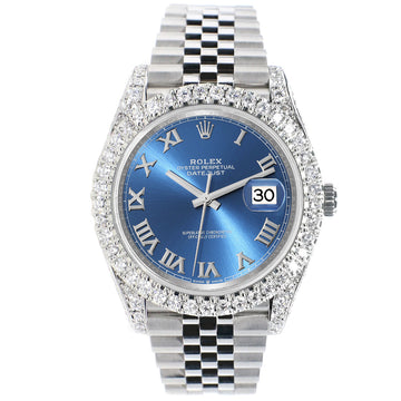 Rolex Datejust 41 5.9CT Diamond Bezel/Lugs/Sides/Blue Roman Dial Jubilee Watch 126300 Box Papers