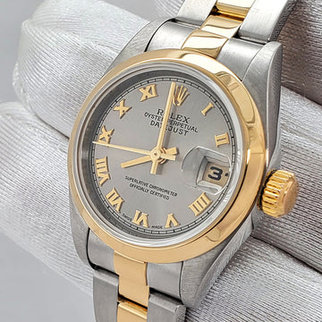Rolex Lady Datejust 26mm 79163 Gray Roman Dial Yellow Gold/Steel Oyster Watch Box Papers