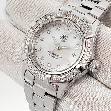 Tag Heuer Aquaracer Lady 28mm White Mother of pearl Diamond Dial Quartz Steel Watch WAF1416