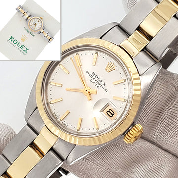 Rolex Date 26mm 2-Tone Yellow Gold/Steel Silver Index Dial Oyster Watch 6917 Papers