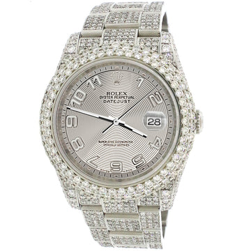 Rolex Datejust 36mm 116200 Pave 16.9CT Diamond Bezel/Case/Bracelet/Silver Concentric Arabic Dial Watch Box Papers