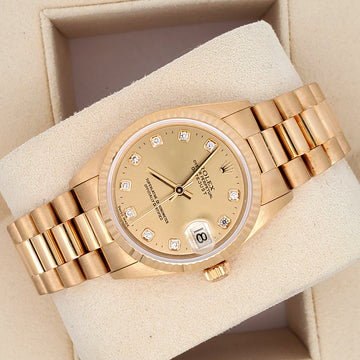 Rolex President Datejust 31mm Factory Champagne Diamond Dial Yellow Gold Watch 78278