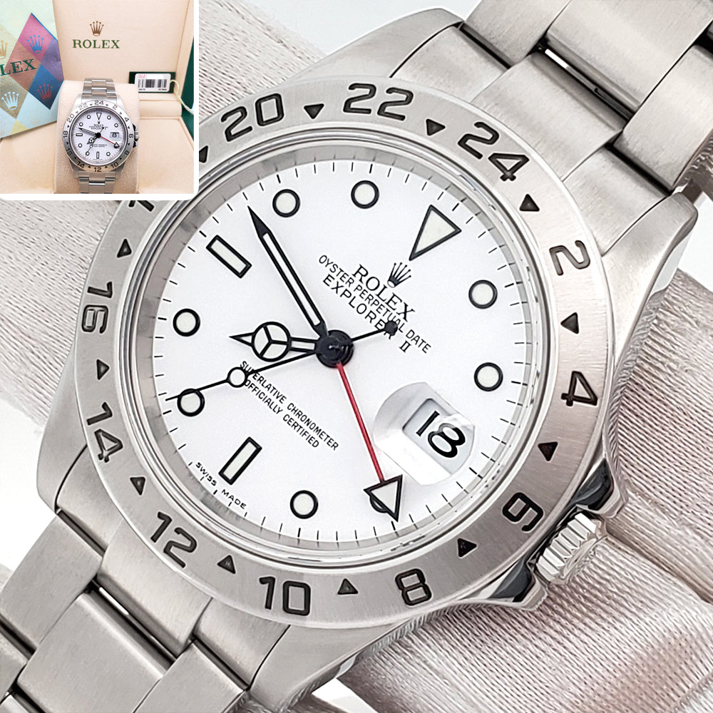 2007 Rolex Explorer II Polar White Steel Oyster 40mm Watch 16570 Box/Papers/Serial Tag