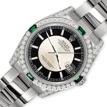 Rolex Datejust Silver/Black Bullseye Dial 36mm 2.5ct Diamond Bezel 116200 Steel Watch